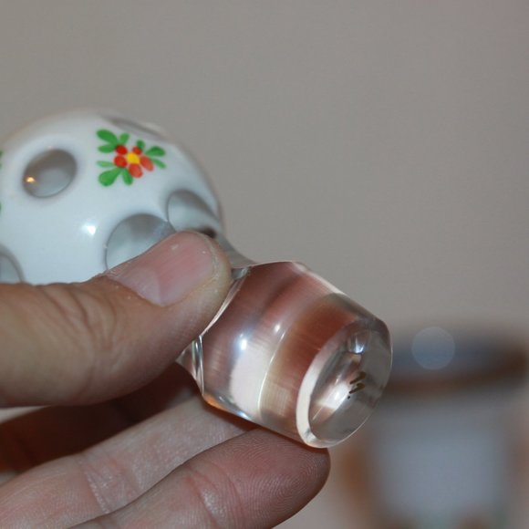 Bohemian Czech Cased White Over Baby Blue Hand Painted Flowers Gold DECANTER - Picture 5 of 9